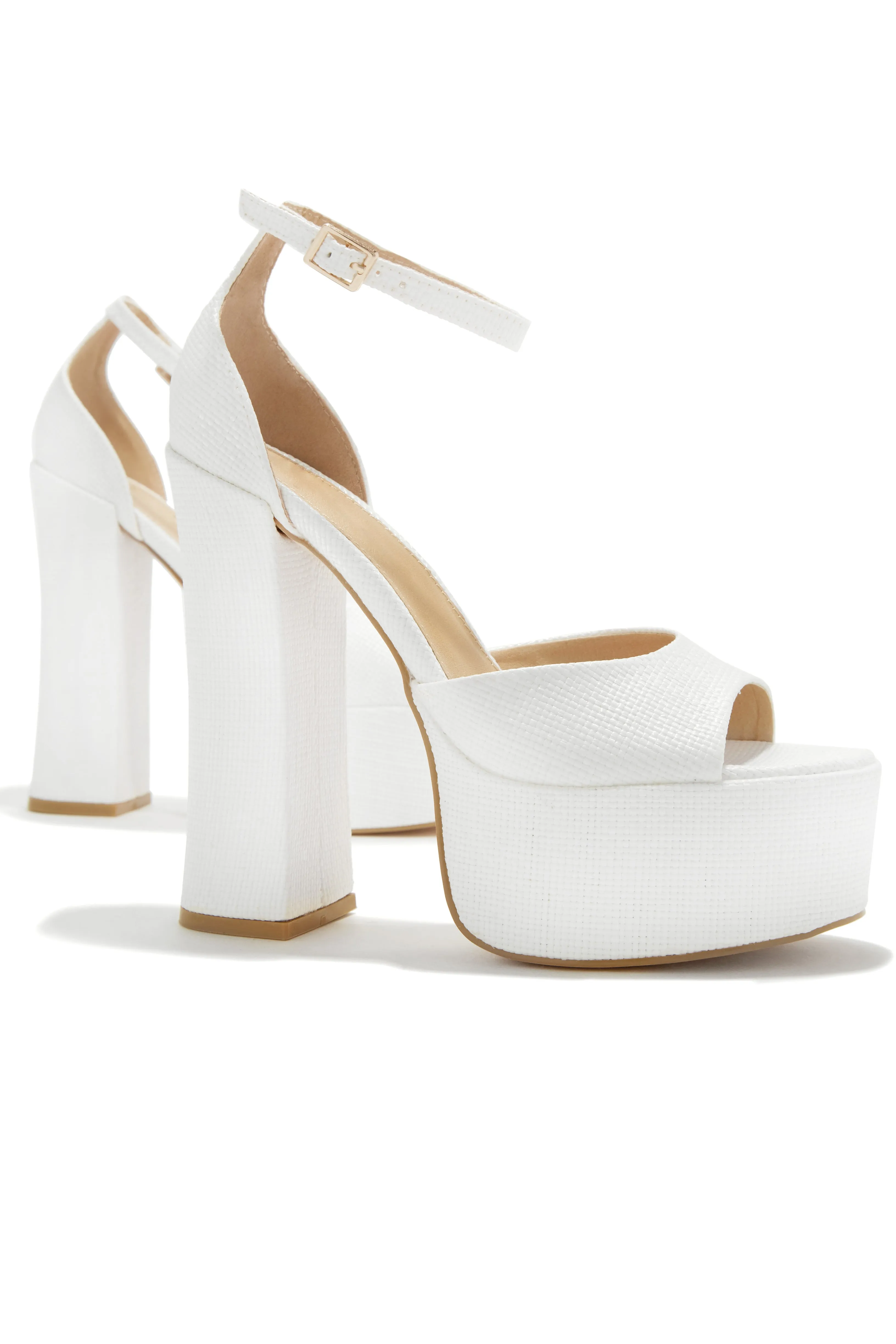 Baecation Platform Block High Heels - White