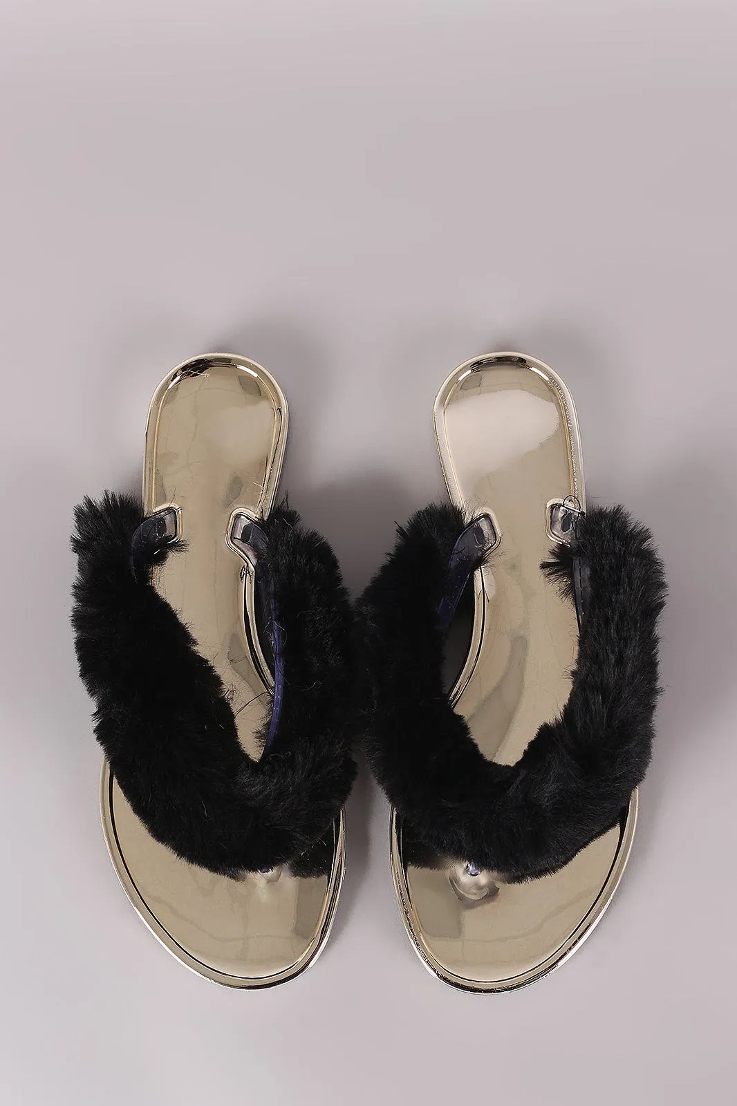 Bamboo Faux Fur Thong Jelly Sandal