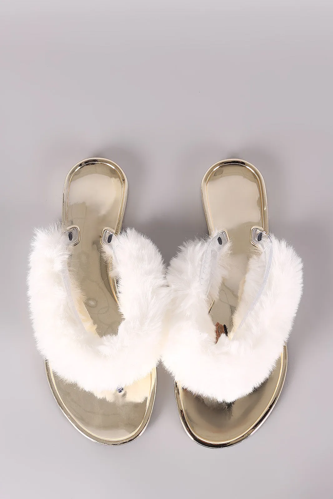 Bamboo Faux Fur Thong Jelly Sandal