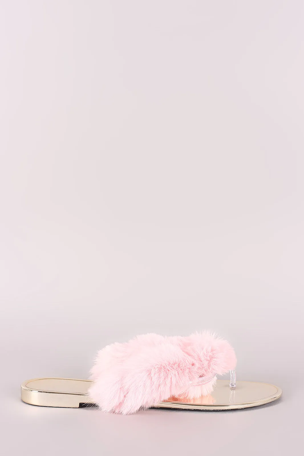 Bamboo Faux Fur Thong Jelly Sandal