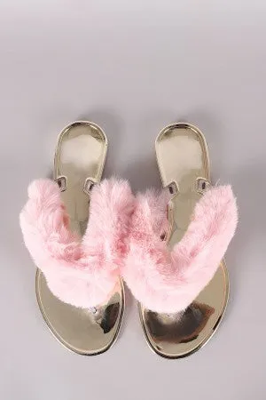 Bamboo Faux Fur Thong Jelly Sandal