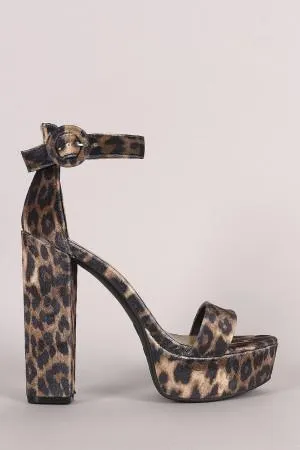 Bamboo Leopard Velvet Ankle Strap Chunky Platform Heel