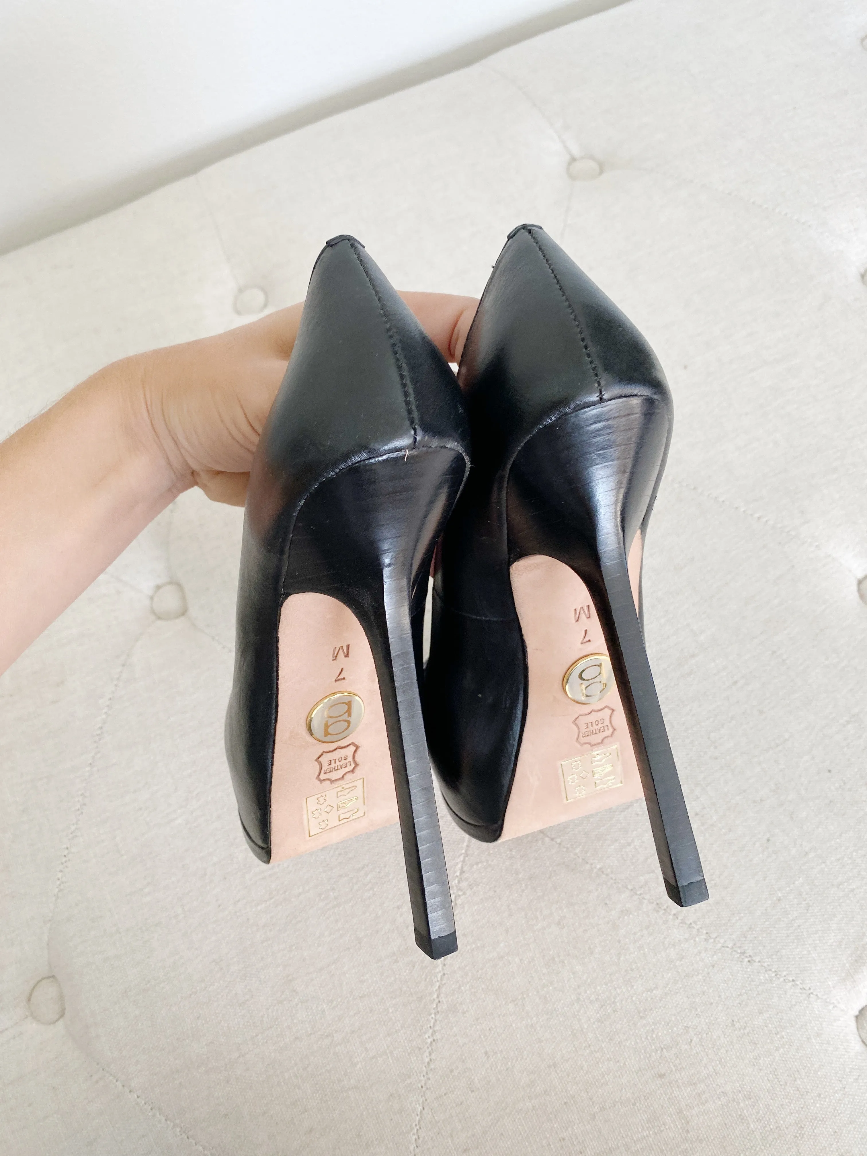 BEBE Leather Vintage Black Platform Heels 7