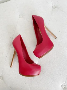 BEBE Leather Vintage Red Platform Heels 7