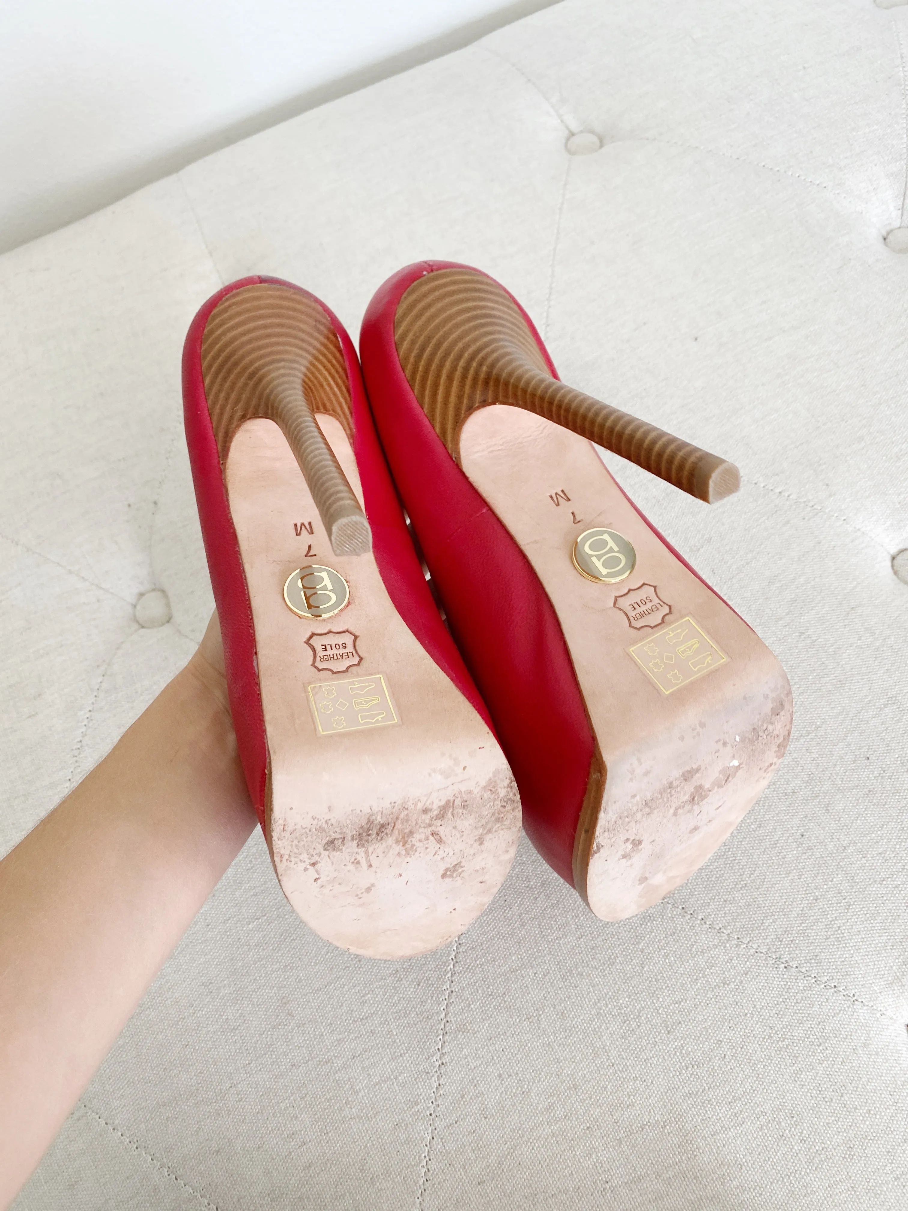 BEBE Leather Vintage Red Platform Heels 7