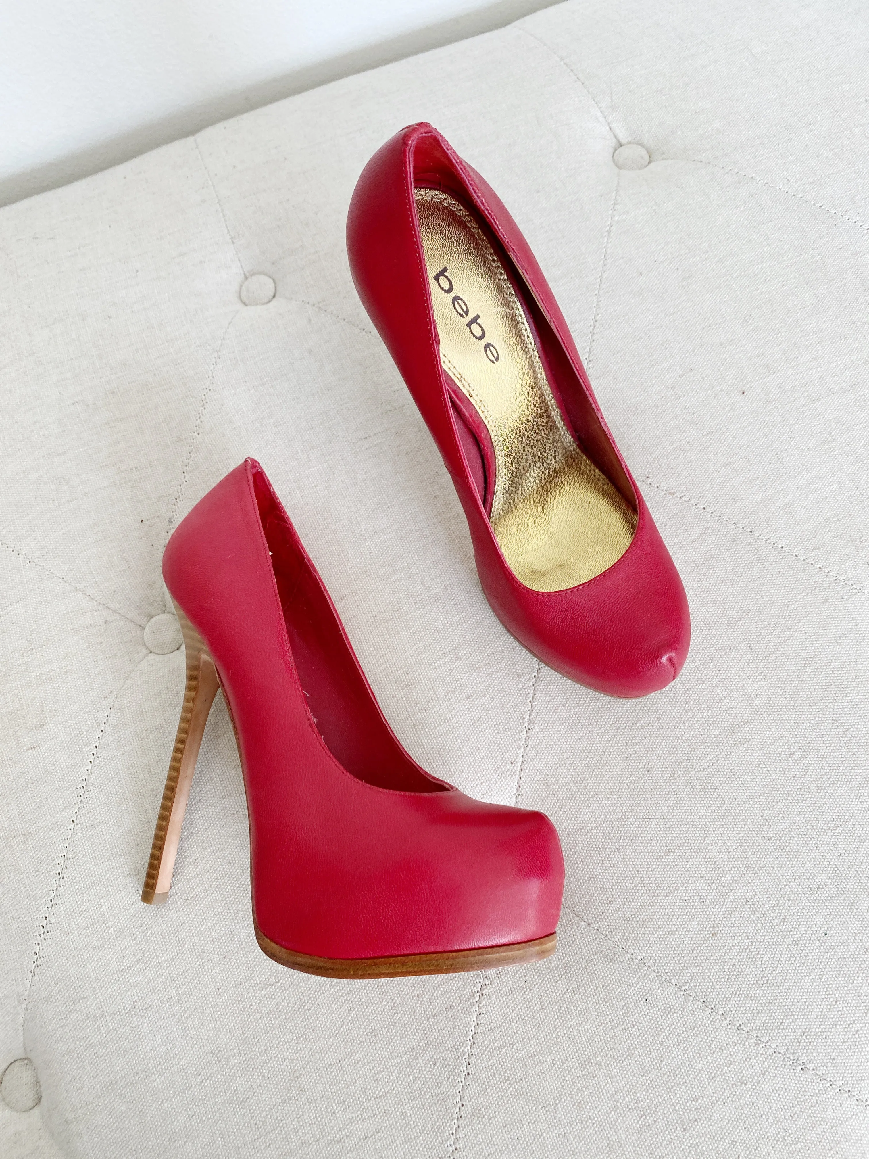 BEBE Leather Vintage Red Platform Heels 7