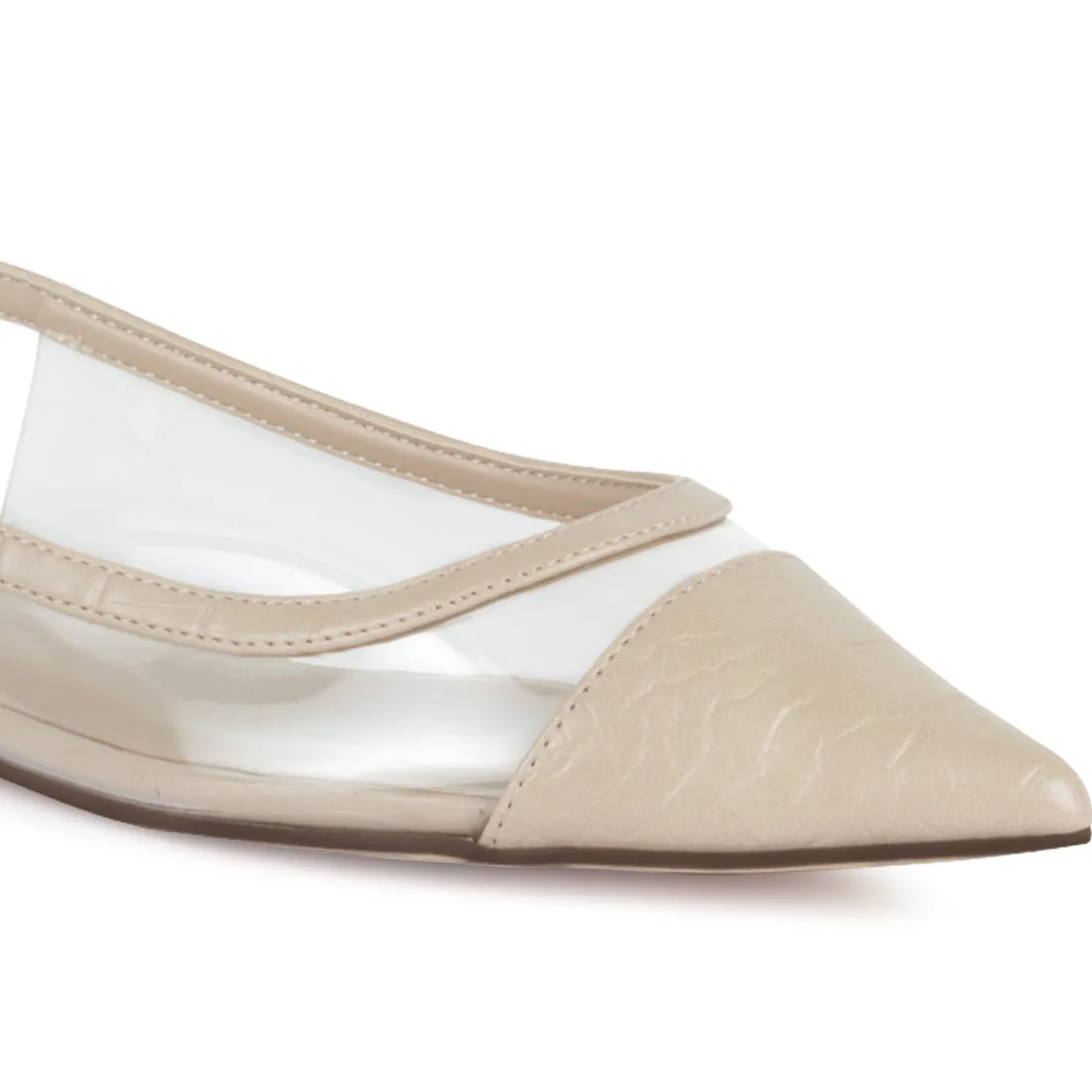 Beige Transparent Detail Sling-back Flats