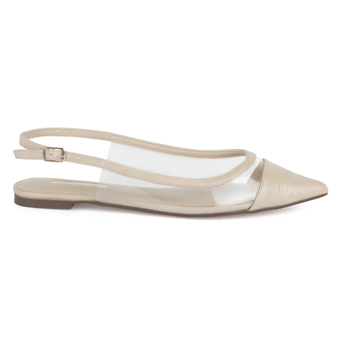 Beige Transparent Detail Sling-back Flats