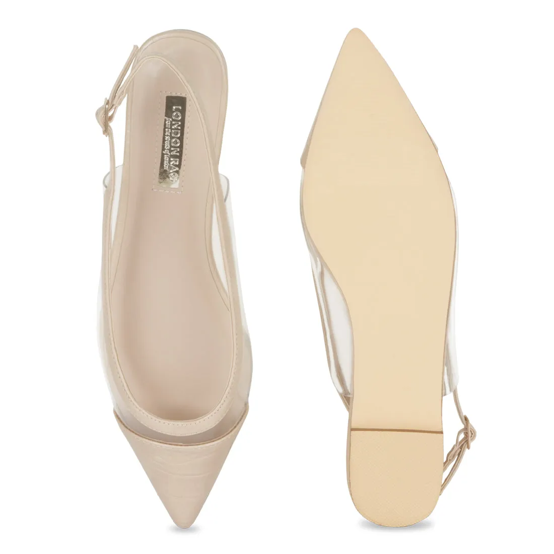 Beige Transparent Detail Sling-back Flats