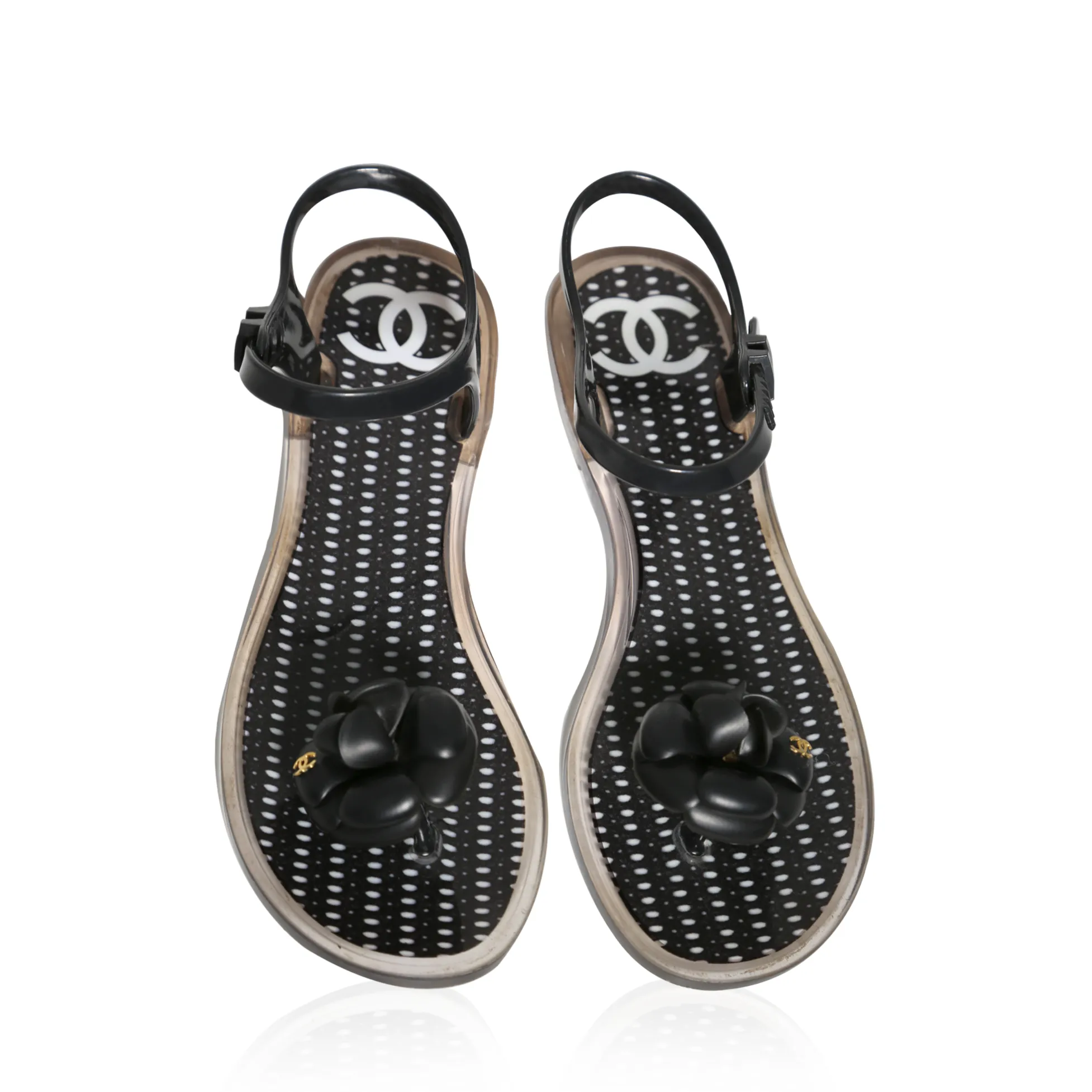 Black Camellia Jelly Sandals