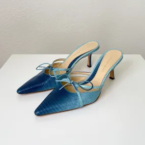 Blue Leather Carrie Bradshaw Kitten Mules