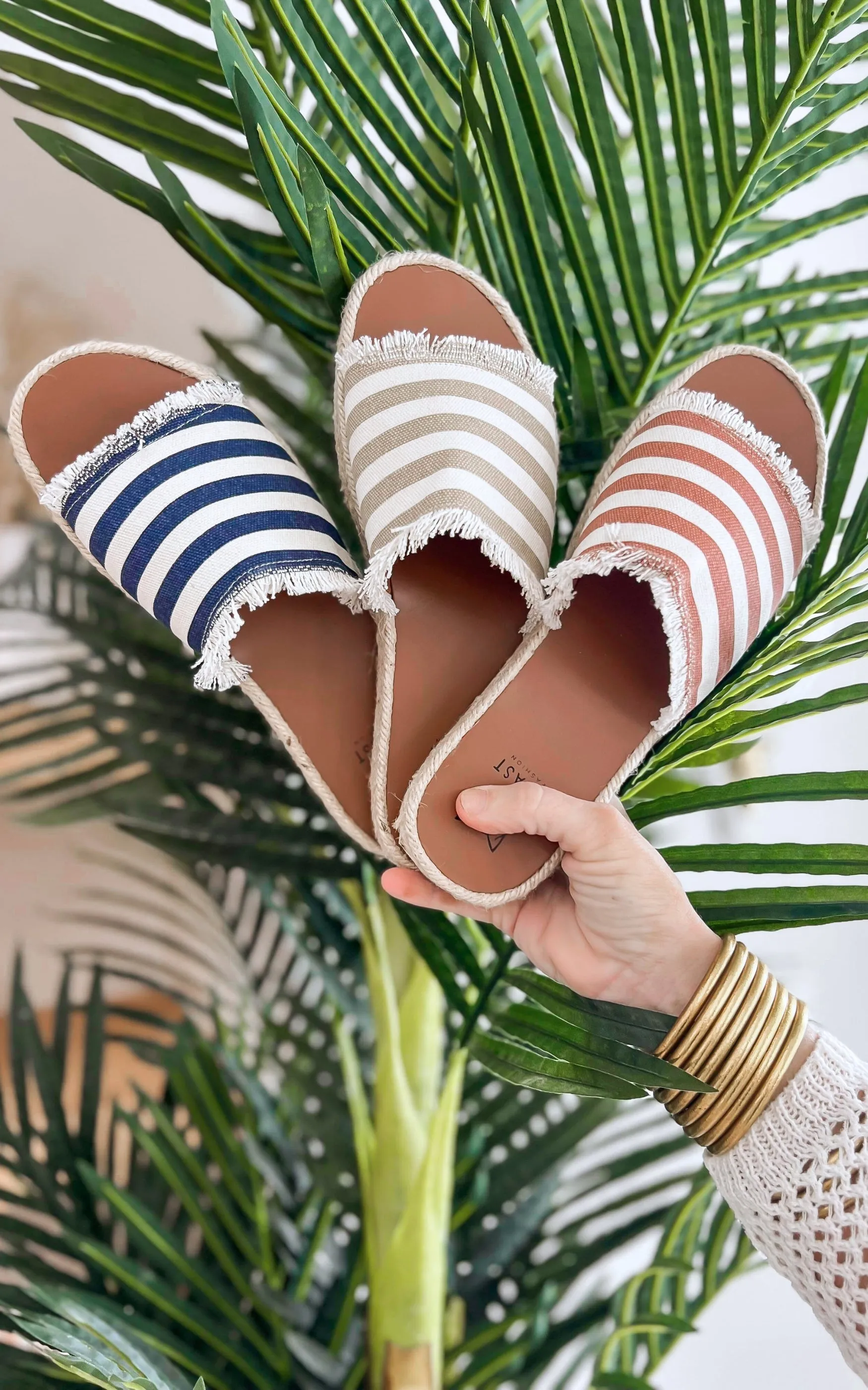 Camel Stripe Espadrille Sandals - Final Sale