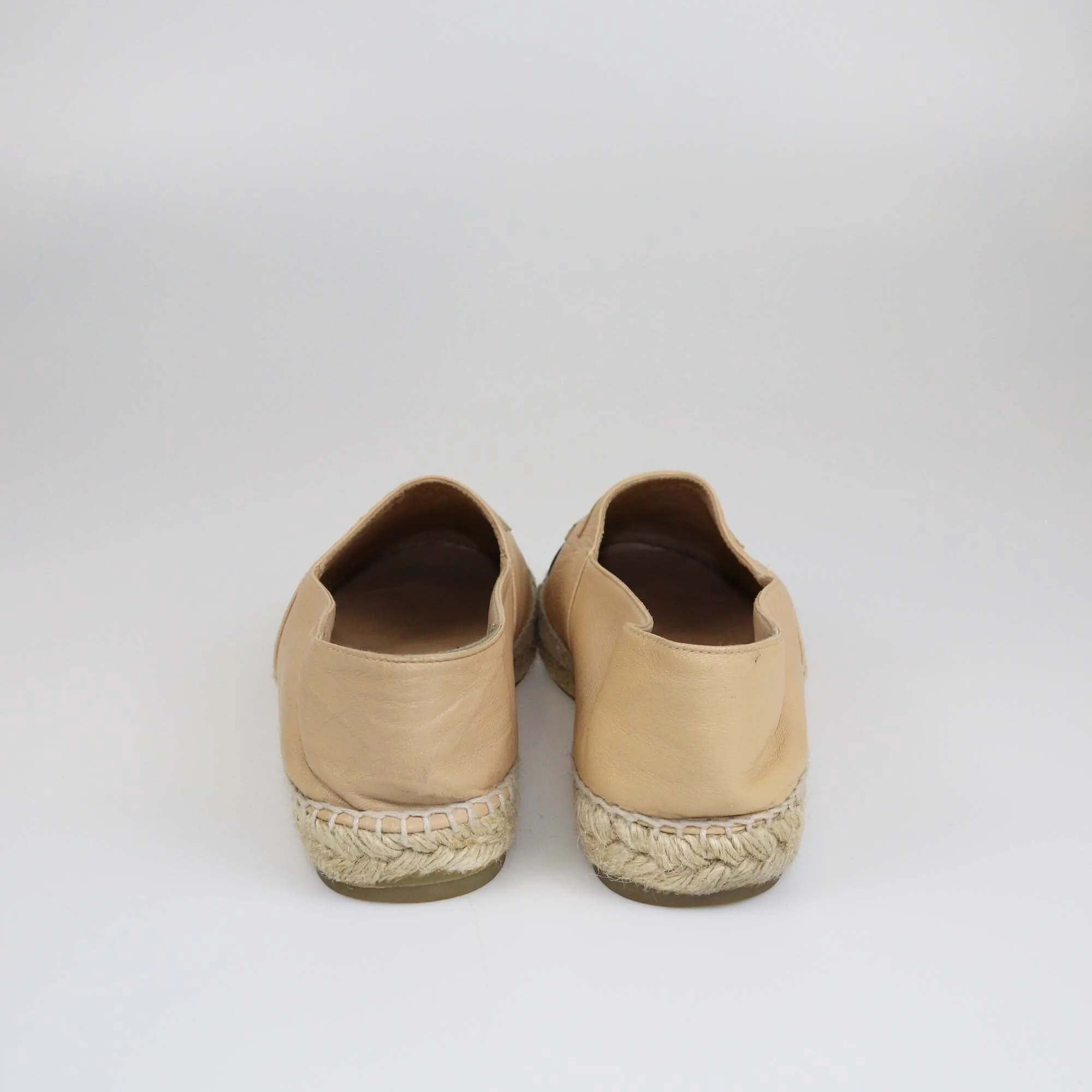 Chanel Beige/Black Espadrilles CC Cap Toe Flats