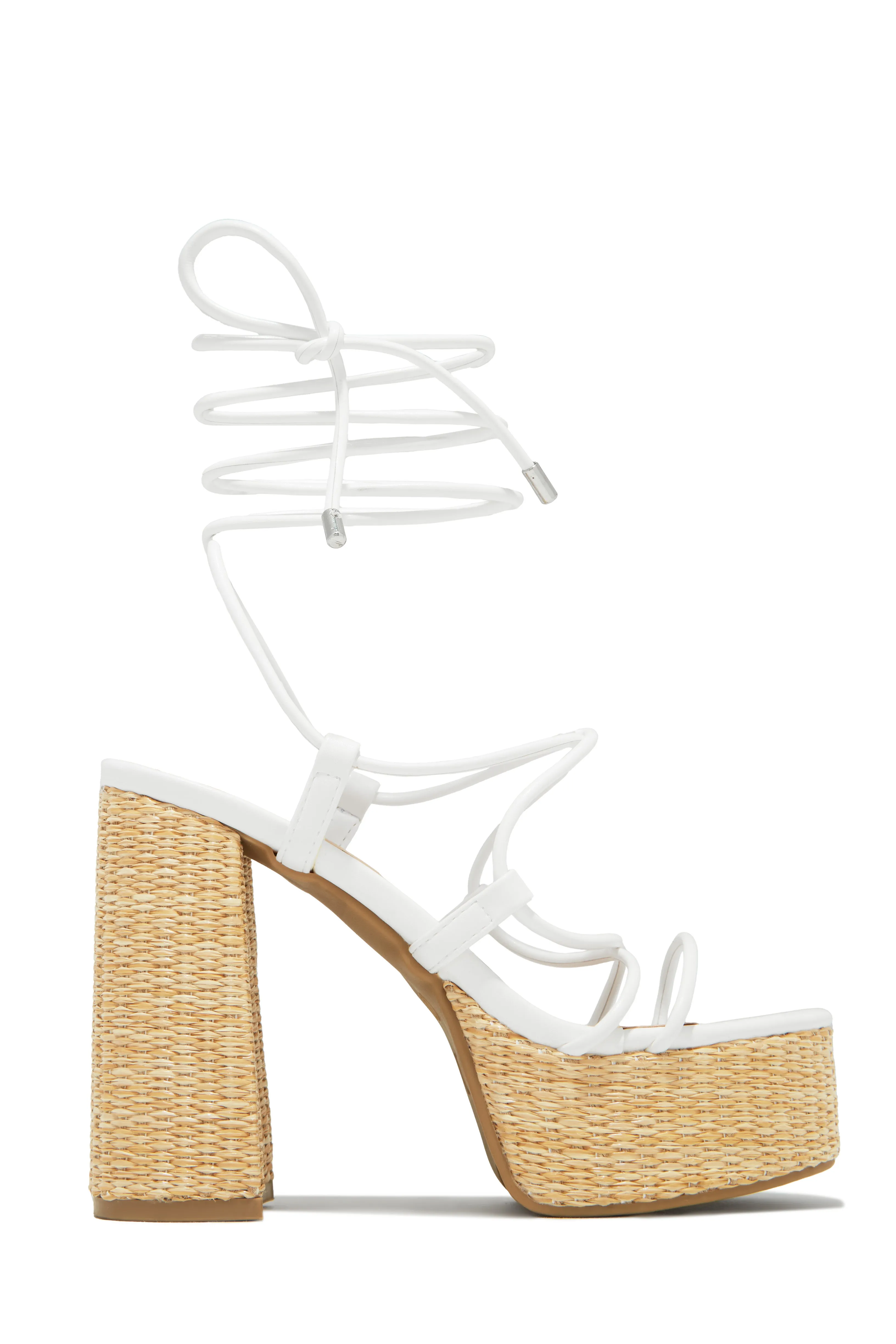 Chantal Lace Up Platform Block Heels - Tan