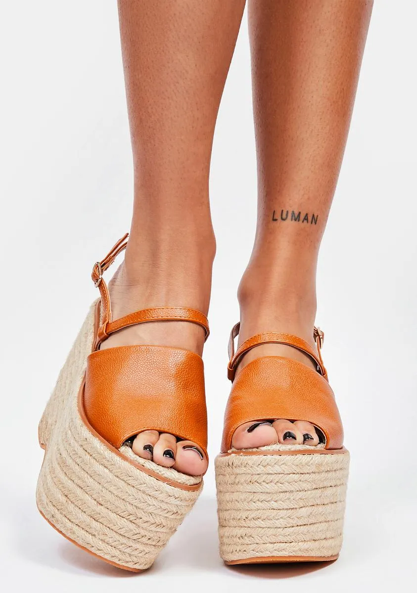 Cognac Petrus Platform Sandals