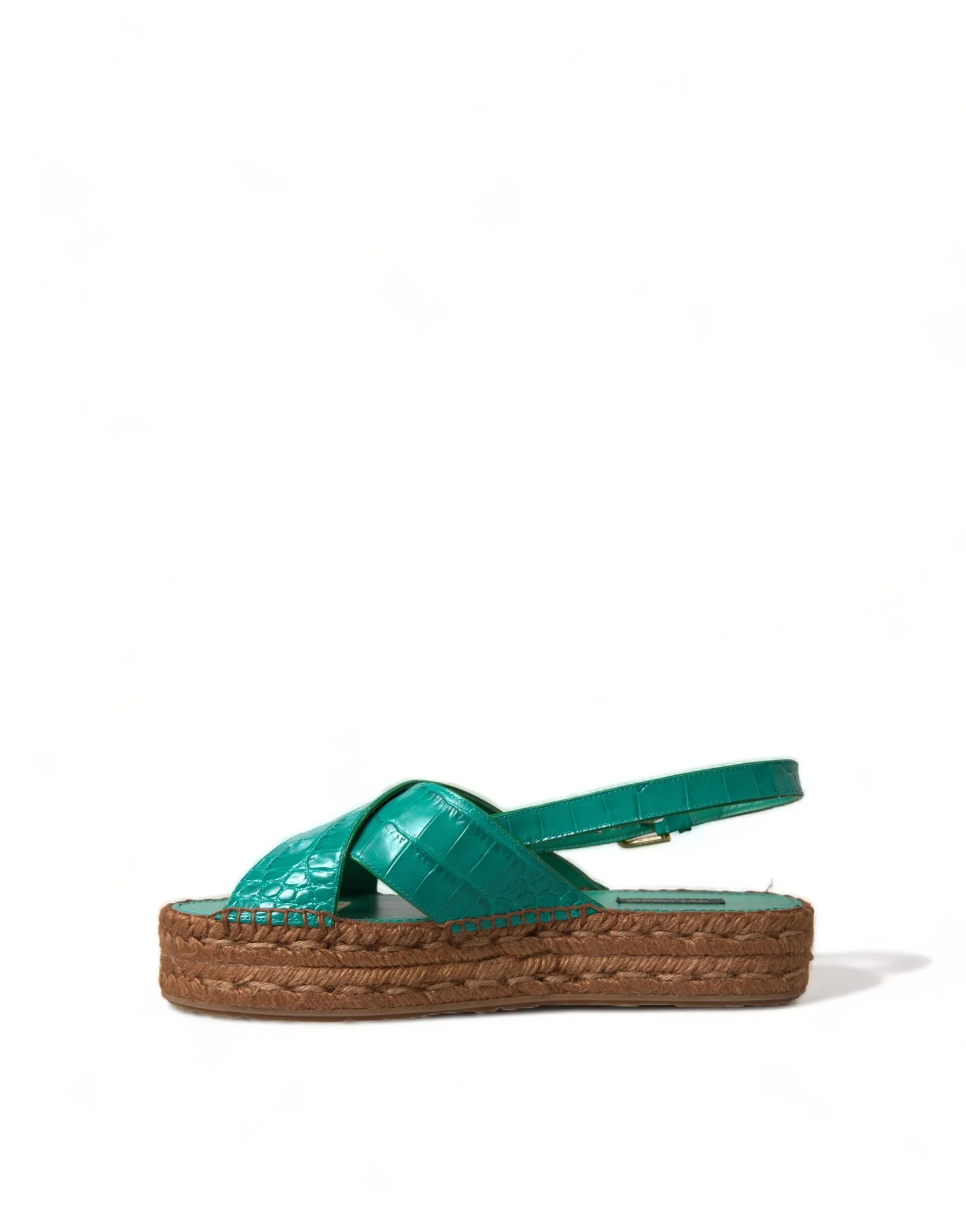 Dolce & Gabbana Green Leather Platform Espadrille Sandal Shoes