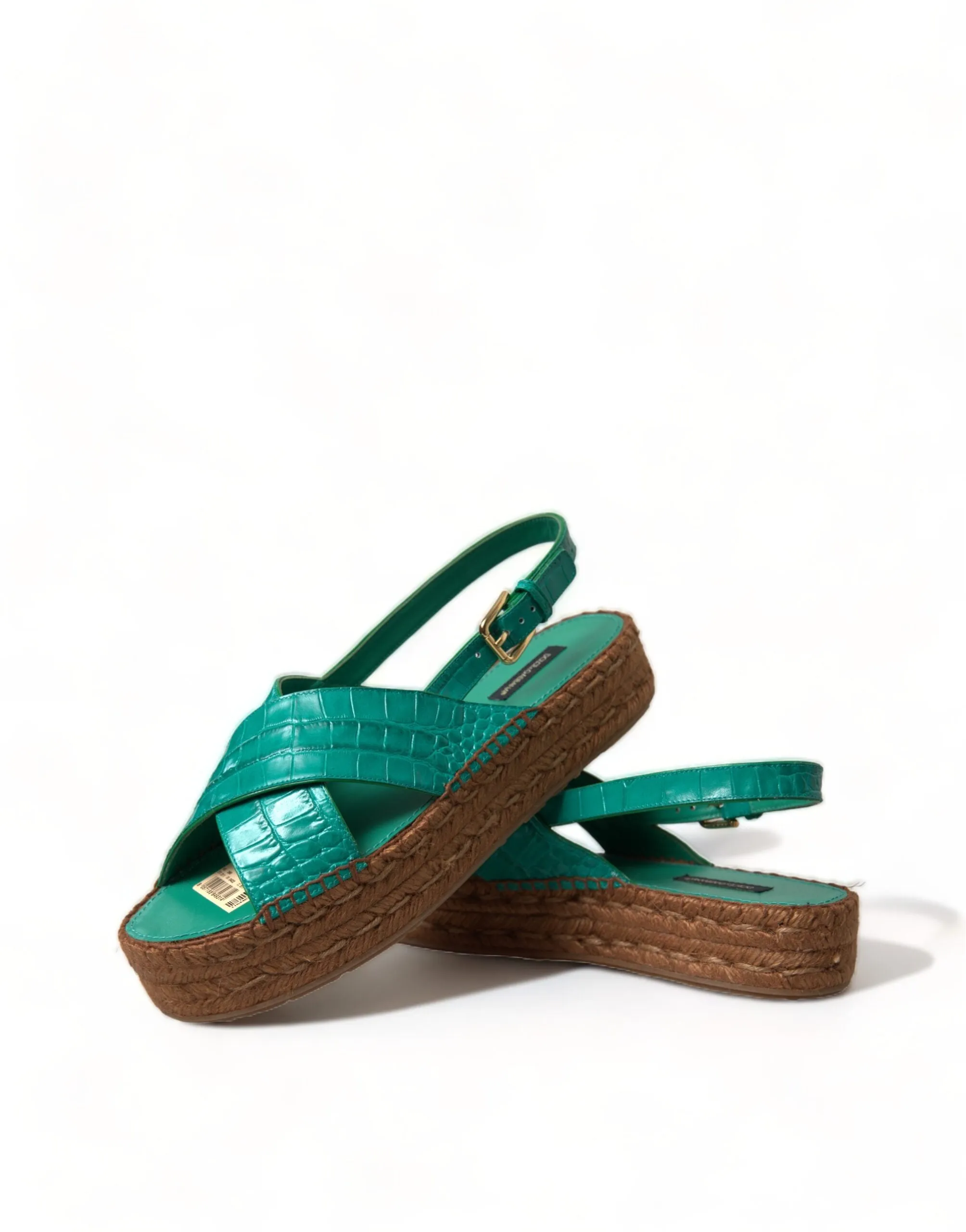 Dolce & Gabbana Green Leather Platform Espadrille Sandal Shoes