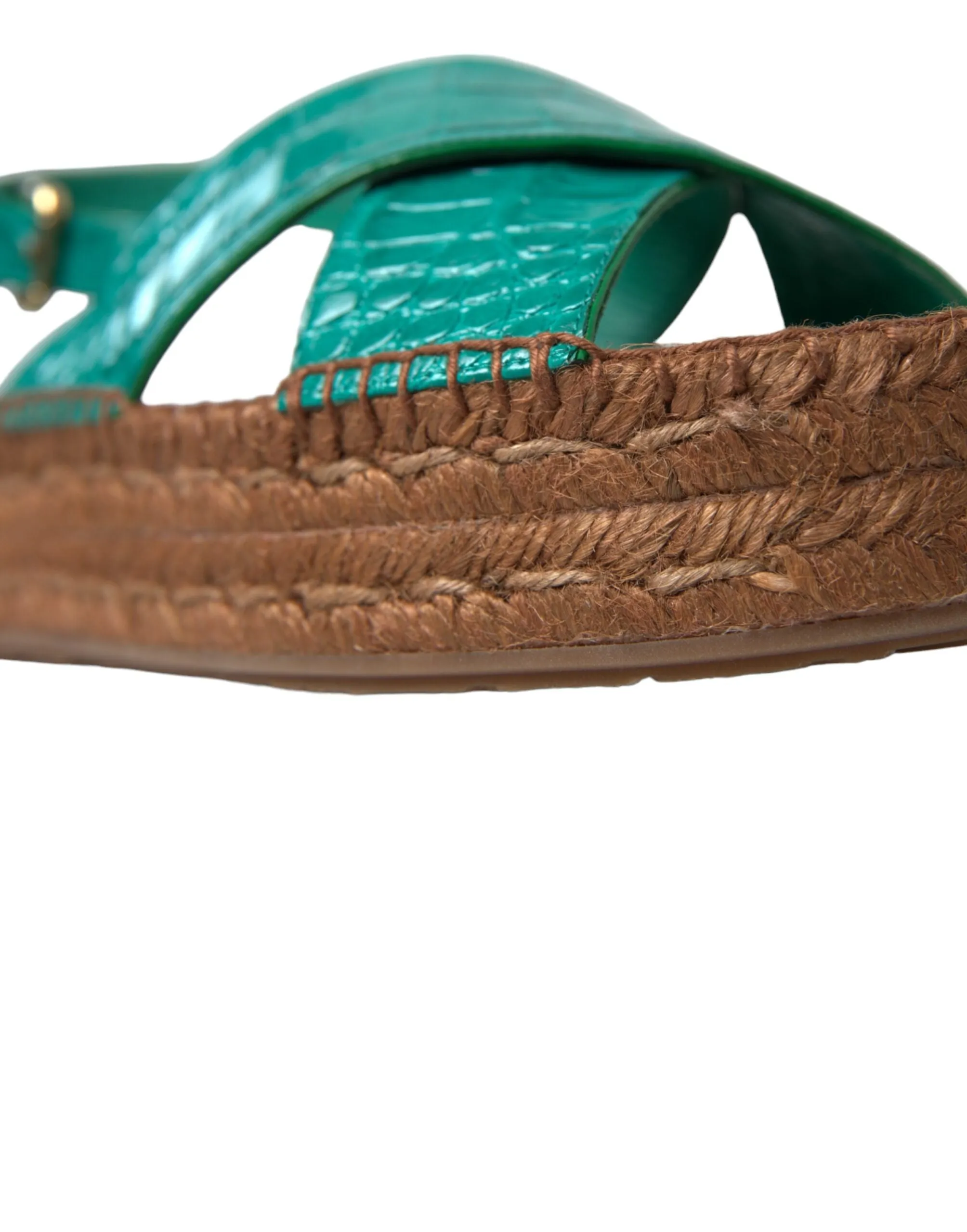 Dolce & Gabbana Green Leather Platform Espadrille Sandal Shoes