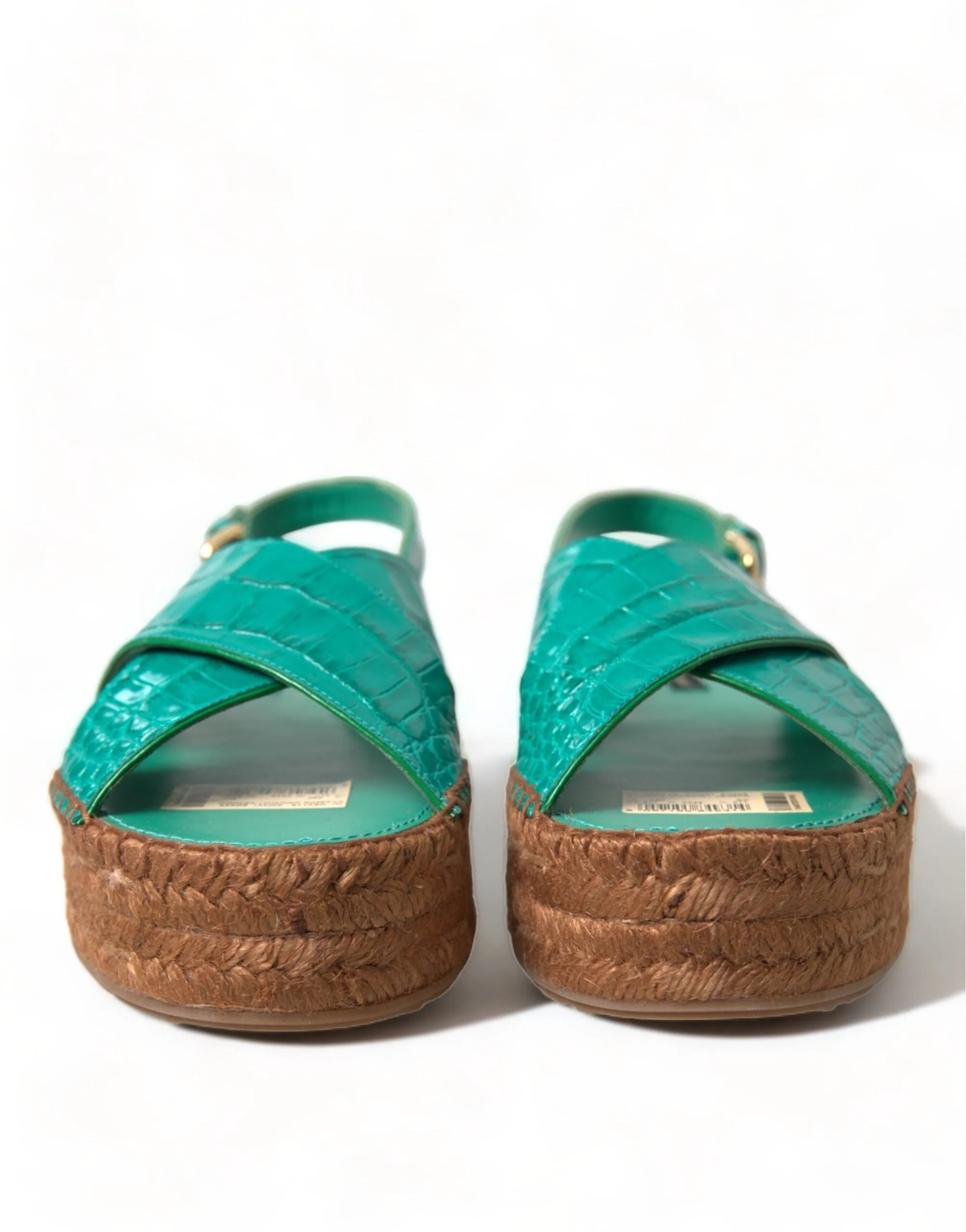 Dolce & Gabbana Green Leather Platform Espadrille Sandal Shoes