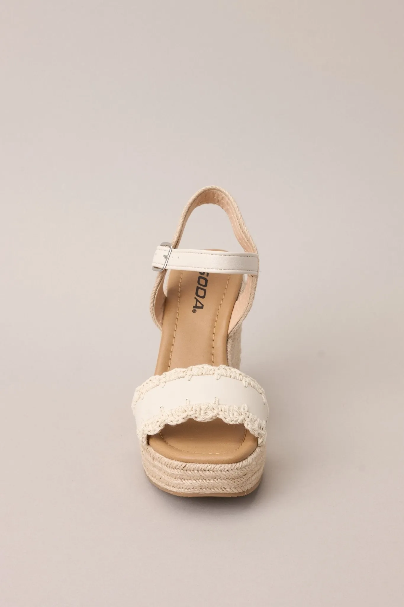 Escape to Sea Ivory Scalloped Espadrille Wedge Sandals