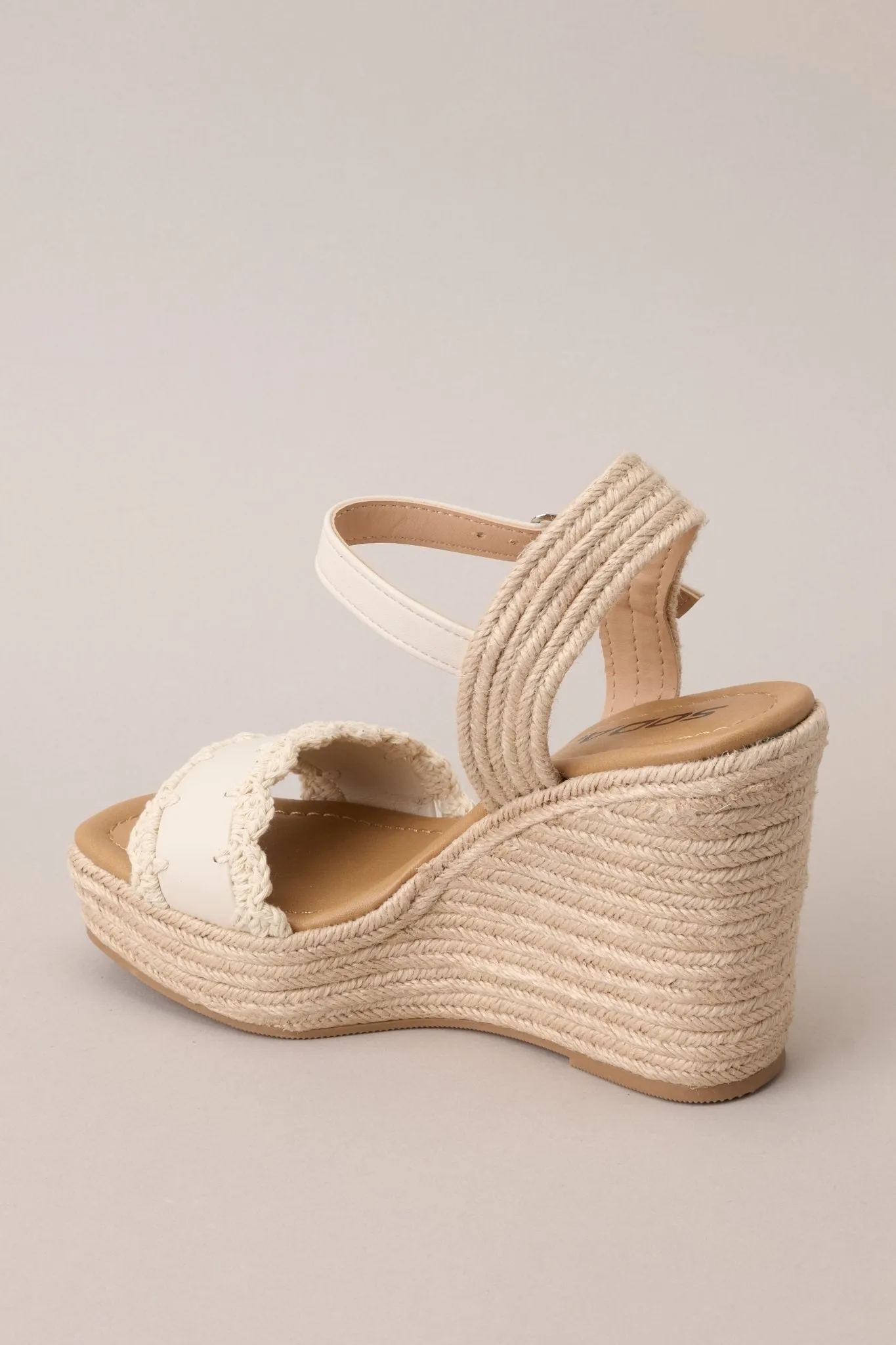 Escape to Sea Ivory Scalloped Espadrille Wedge Sandals