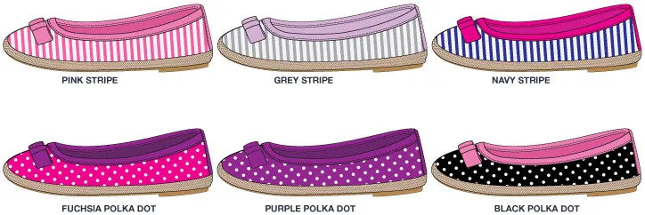 girls printed canvas espadrille flats with matching bow & glitter ends Case of 36