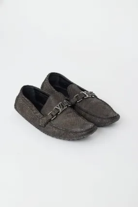 Grey Textured Leather Driving Loafer