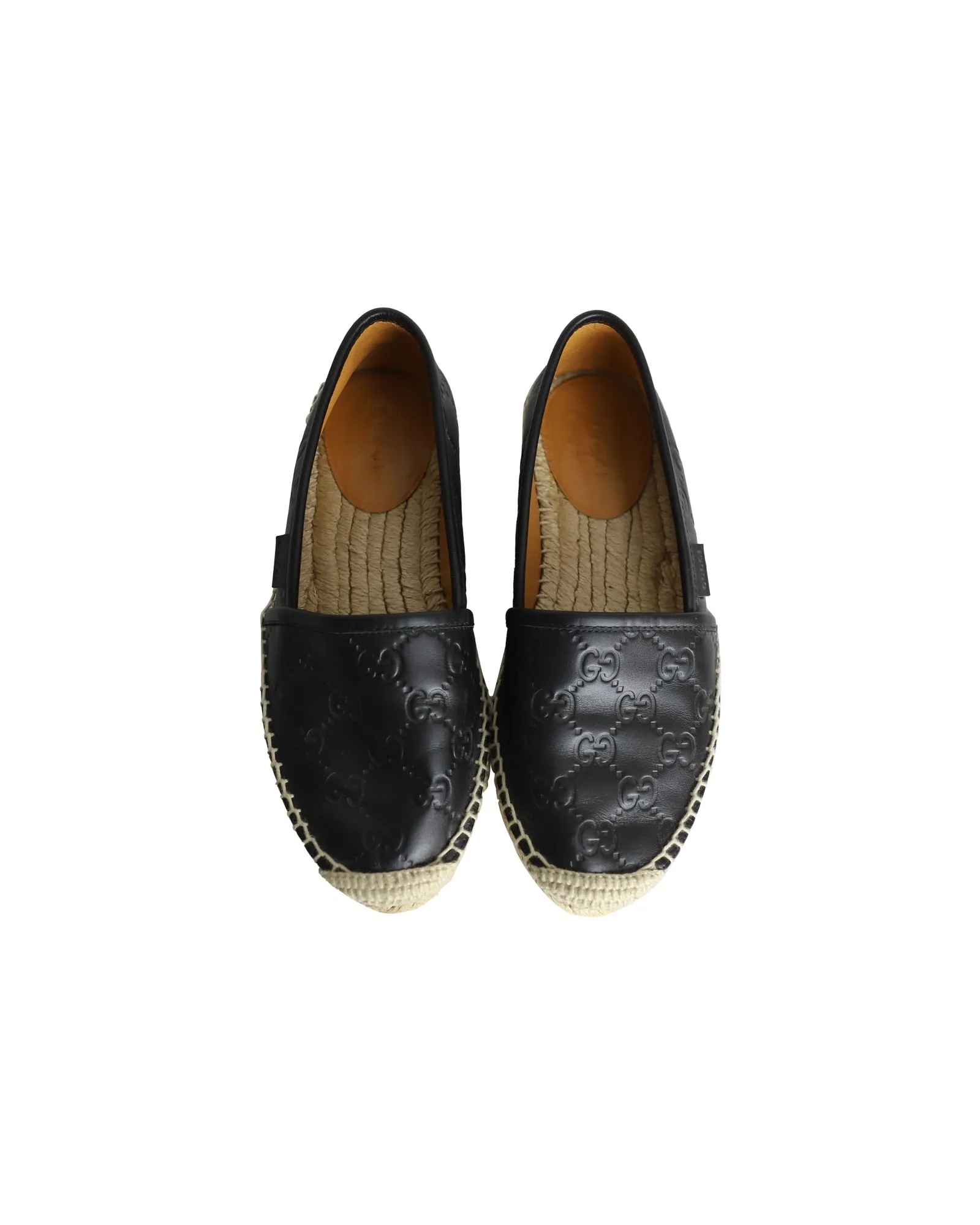 Gucci Guccissima Signature Espadrille Flats in Black Leather