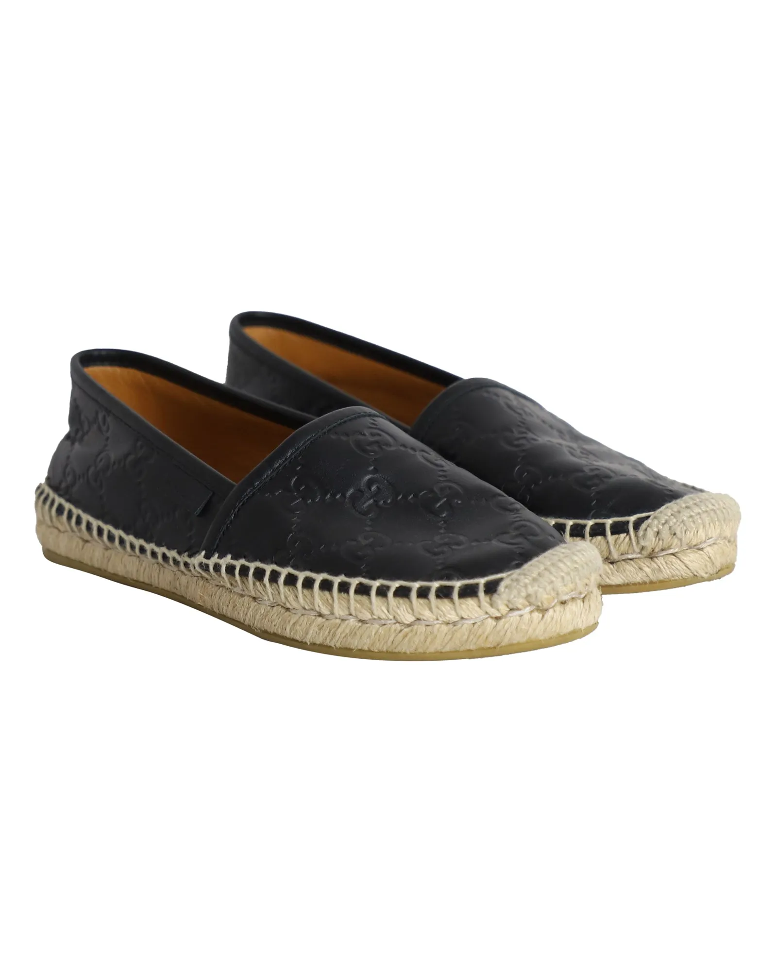 Gucci Guccissima Signature Espadrille Flats in Black Leather