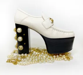 Gucci Vegas White Pearl Platform Loafers