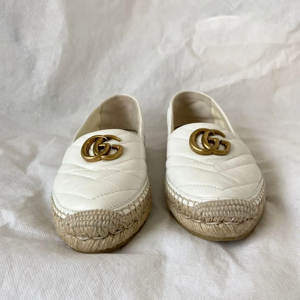 Gucci White Leather GG Marmont Espadrille Flats, 37.5