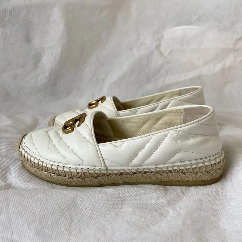 Gucci White Leather GG Marmont Espadrille Flats, 37.5