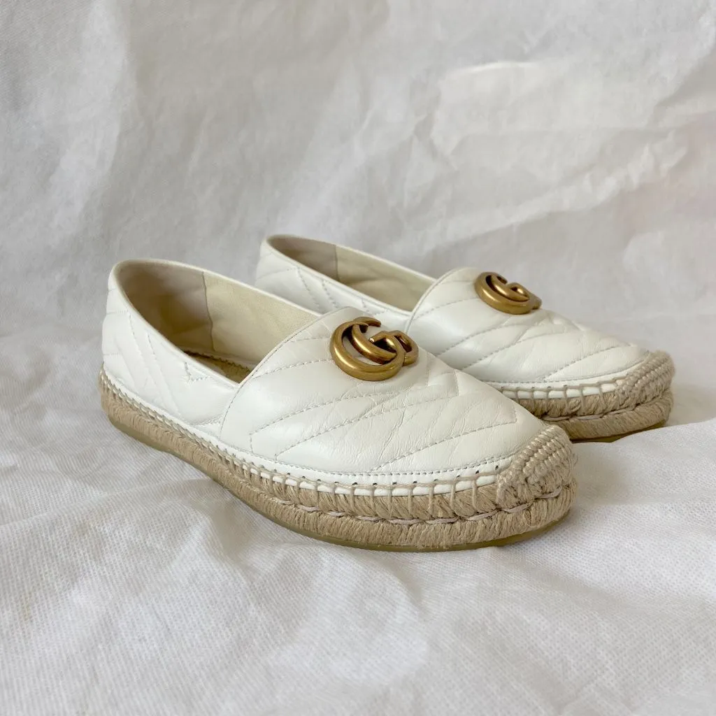 Gucci White Leather GG Marmont Espadrille Flats, 37.5