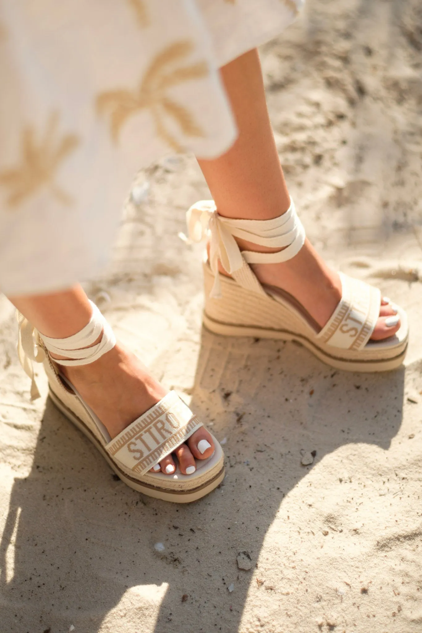 Here Again Tan Espadrille Platform Wedge Sandals