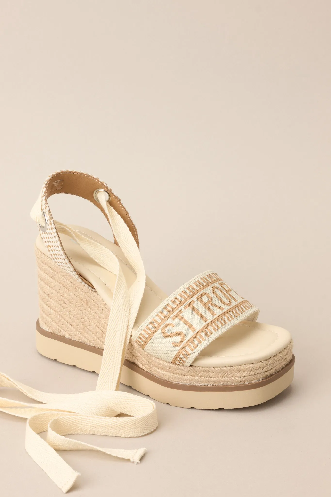 Here Again Tan Espadrille Platform Wedge Sandals