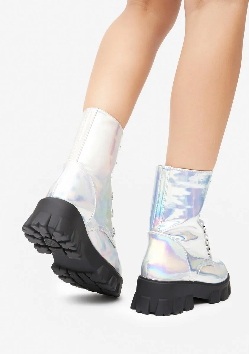 Holographic Worldwide Looks Combat Boots