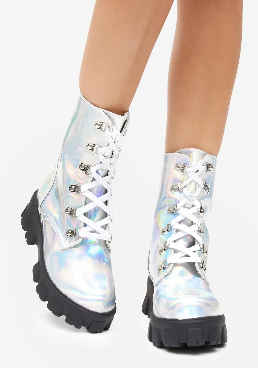 Holographic Worldwide Looks Combat Boots