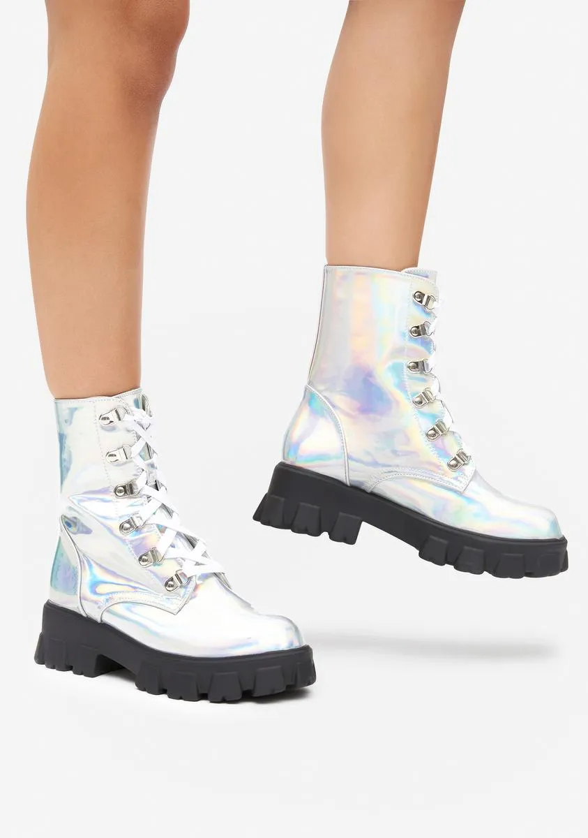 Holographic Worldwide Looks Combat Boots