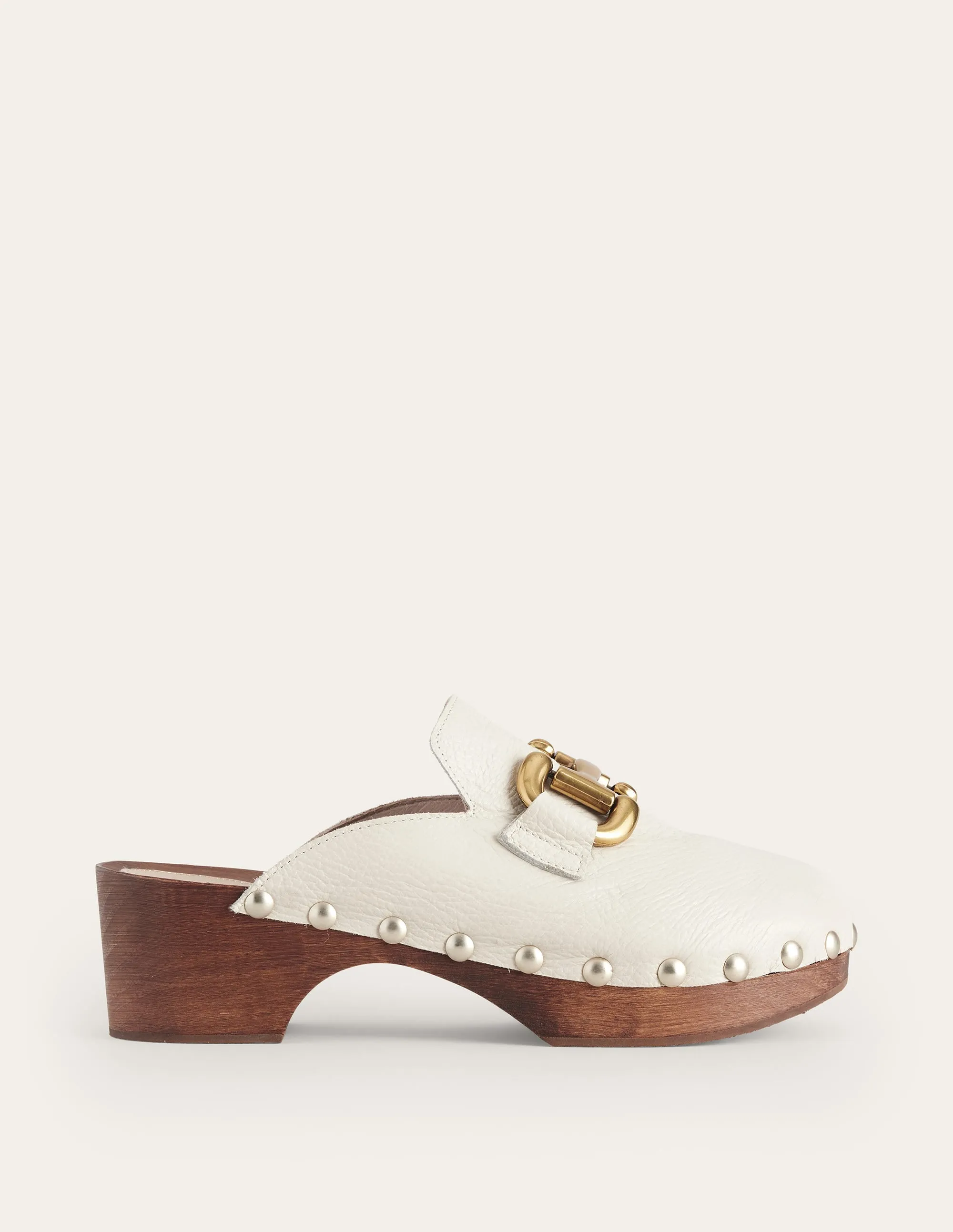 Iris Snaffle Heeled Clogs-Ecru