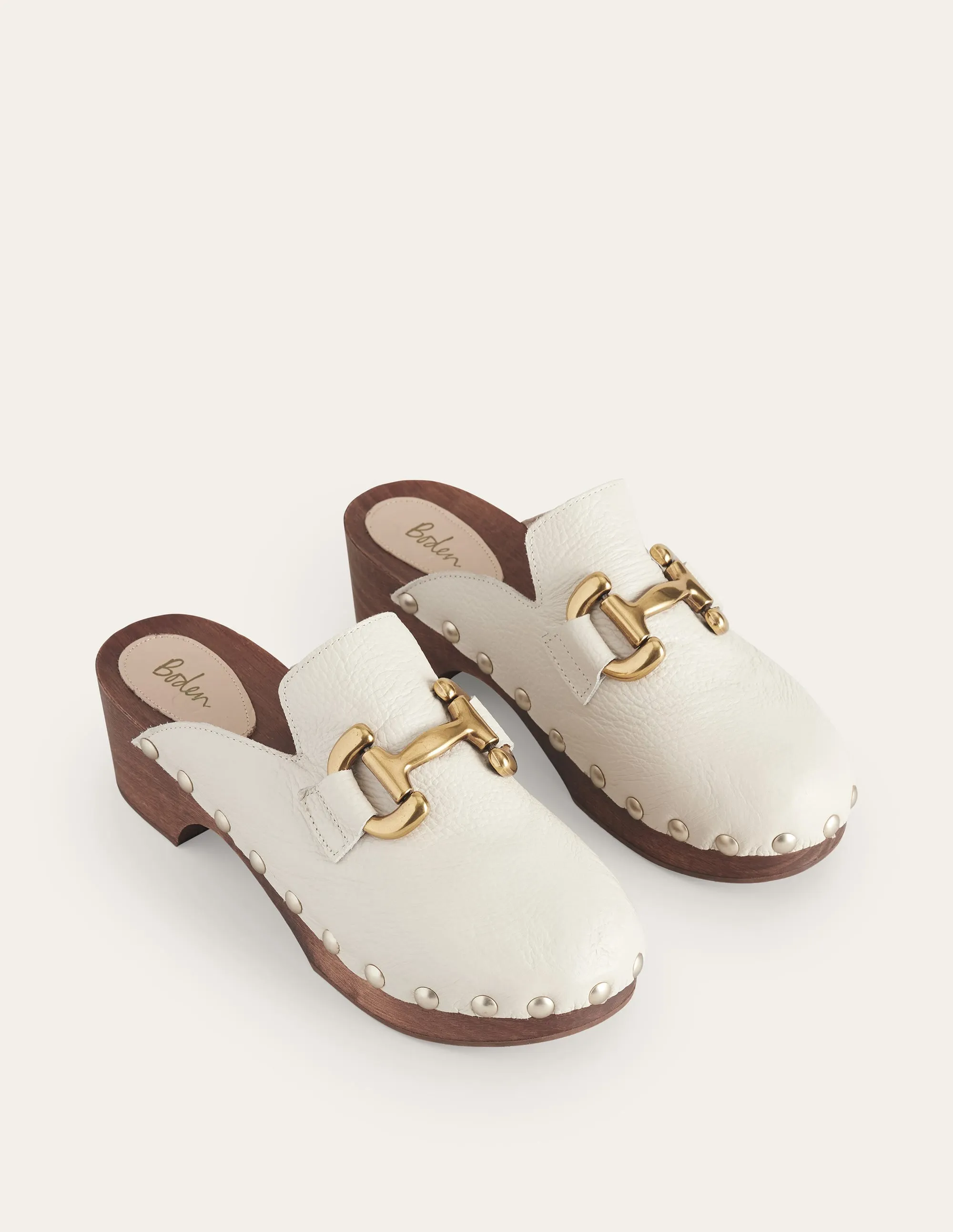 Iris Snaffle Heeled Clogs-Ecru