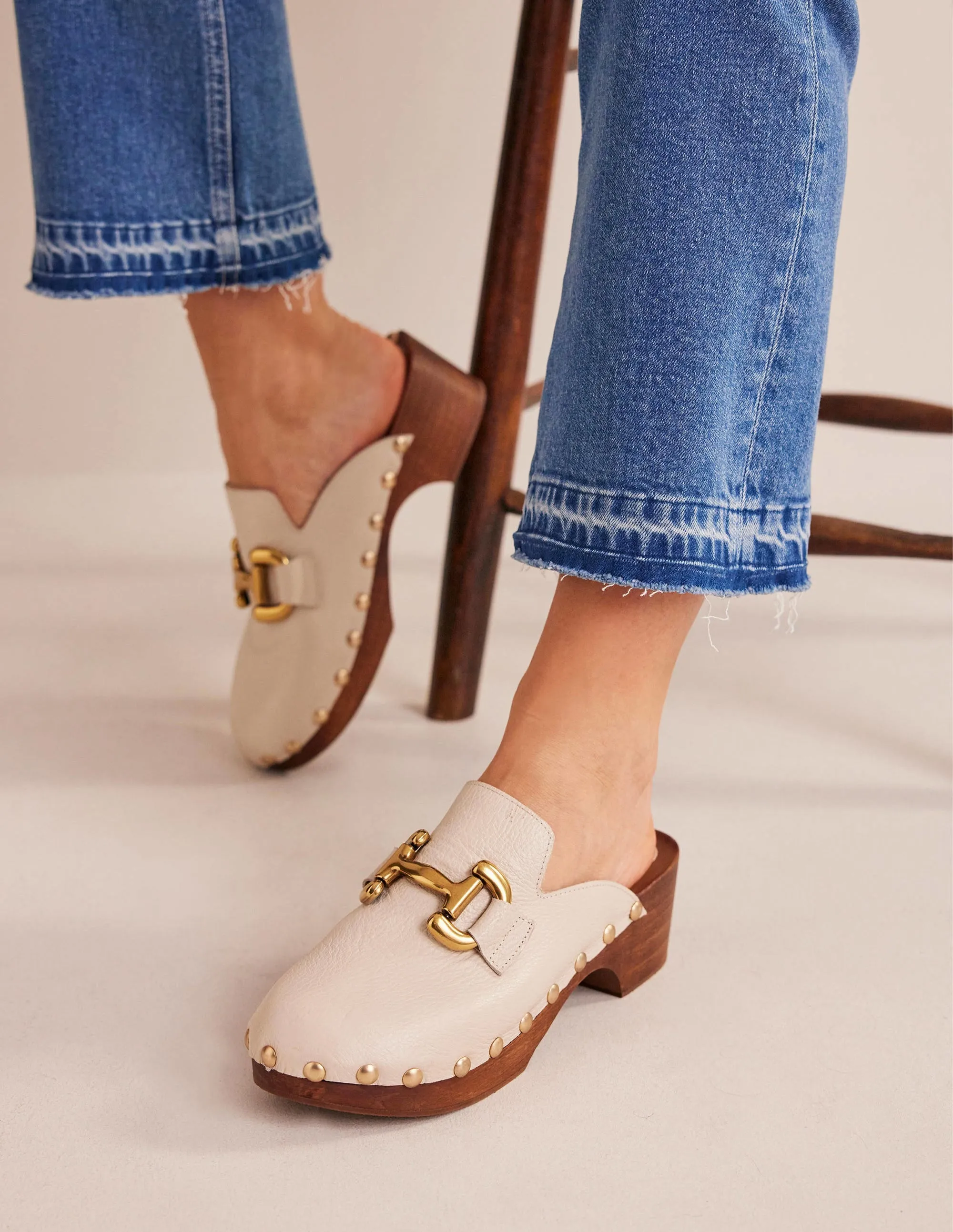 Iris Snaffle Heeled Clogs-Ecru