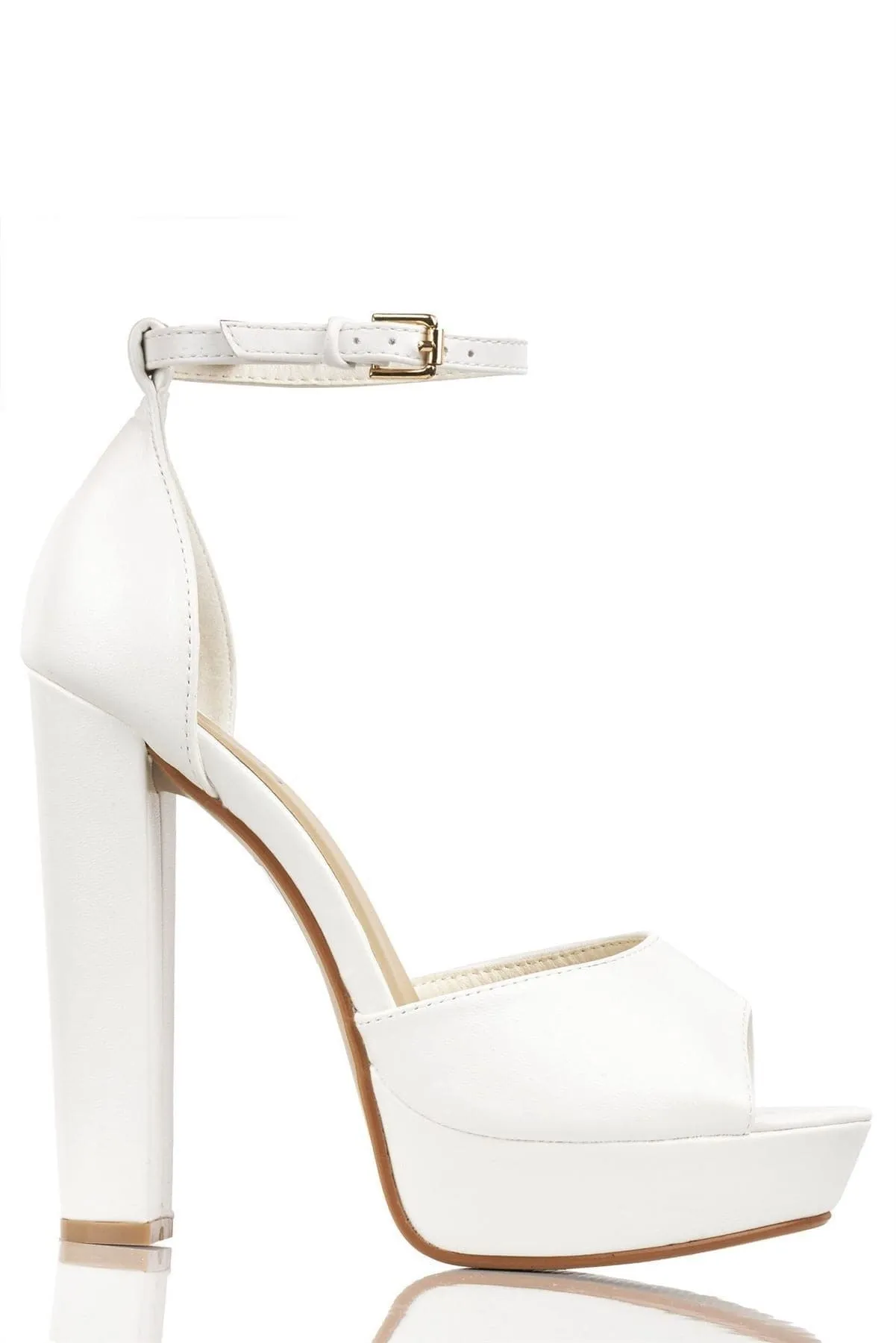 Kirti Anklestrap Platform Peeptoe Sandal in White PU