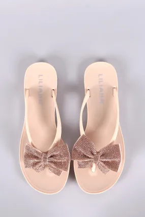 Liliana Rhinestone Bow Jelly Thong Flat Sandal