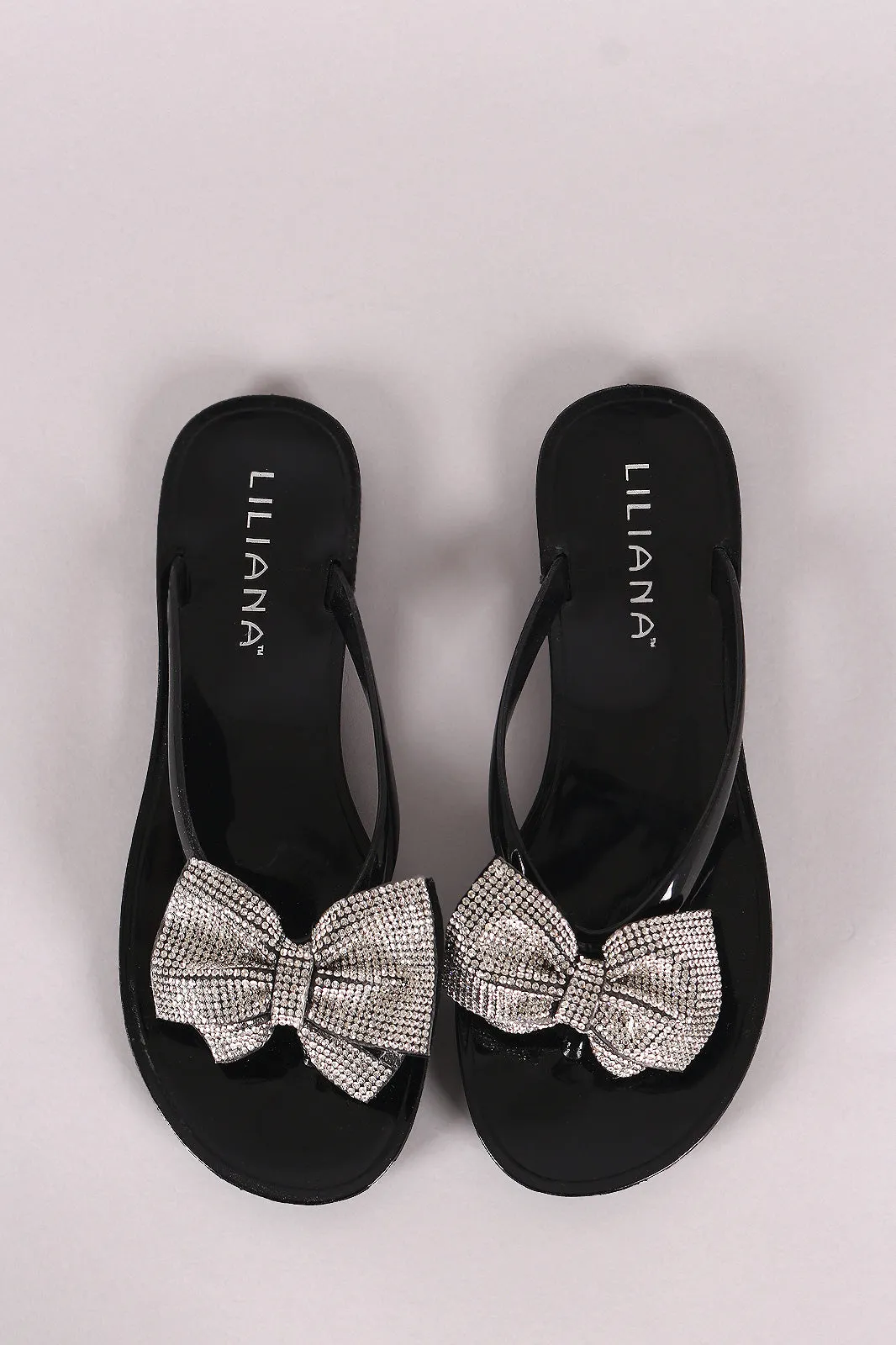 Liliana Rhinestone Bow Jelly Thong Flat Sandal