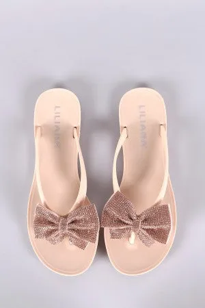 Liliana Rhinestone Bow Jelly Thong Flat Sandal