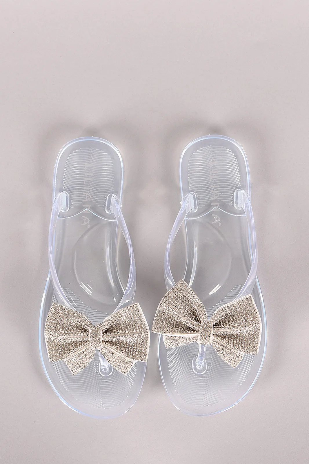 Liliana Rhinestone Bow Jelly Thong Flat Sandal