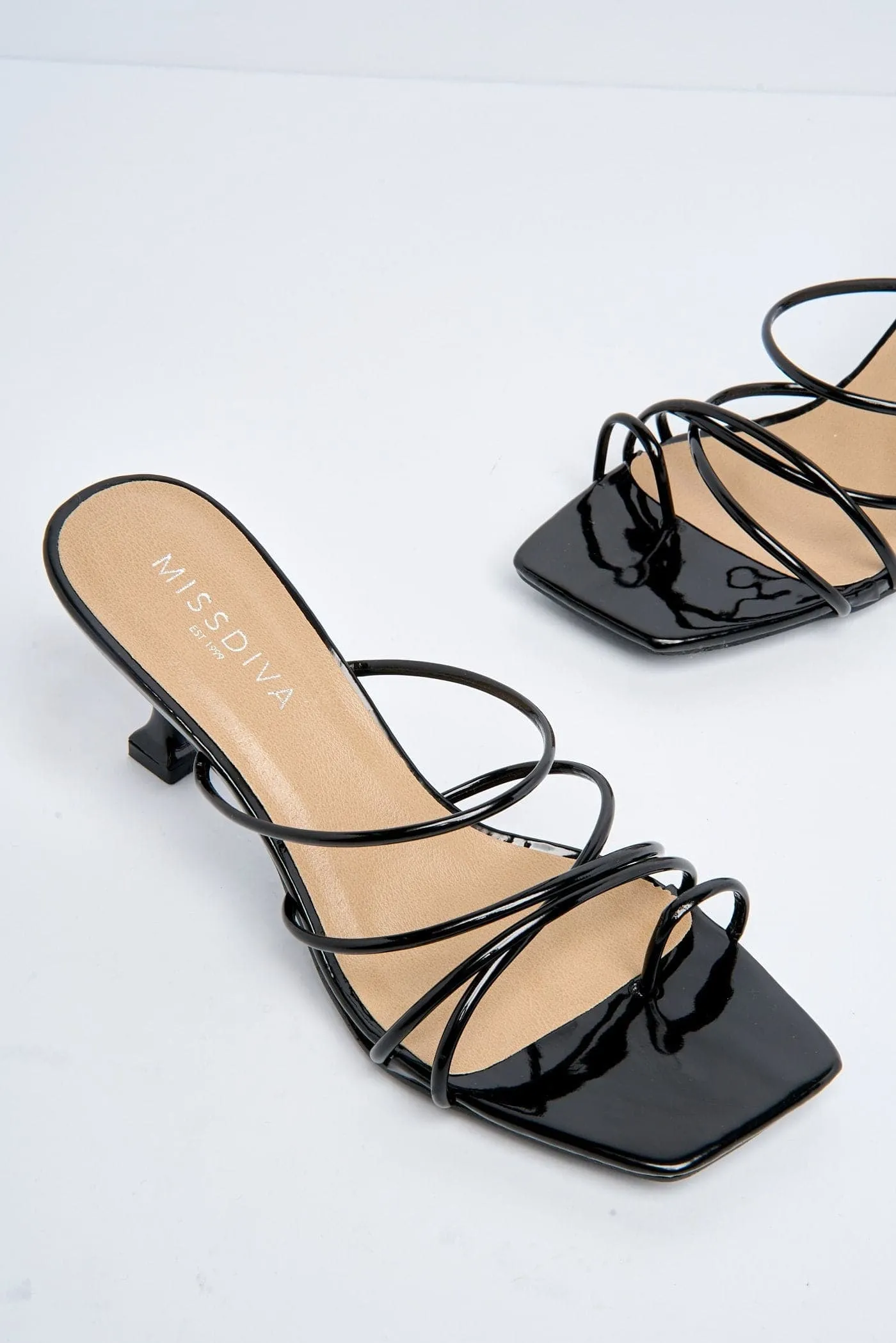 Lucie Kitten Heel Strappy Mule in Black