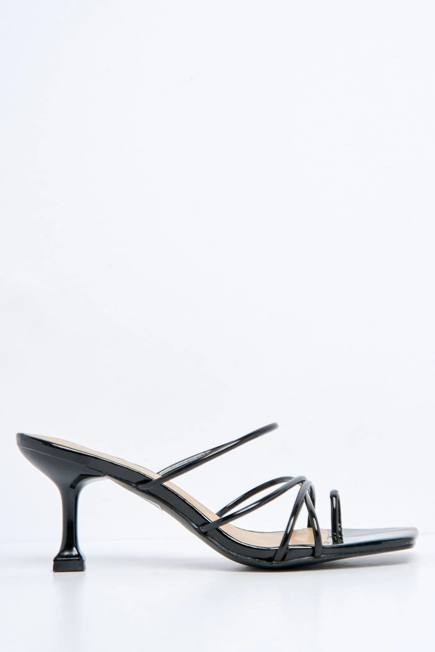 Lucie Kitten Heel Strappy Mule in Black