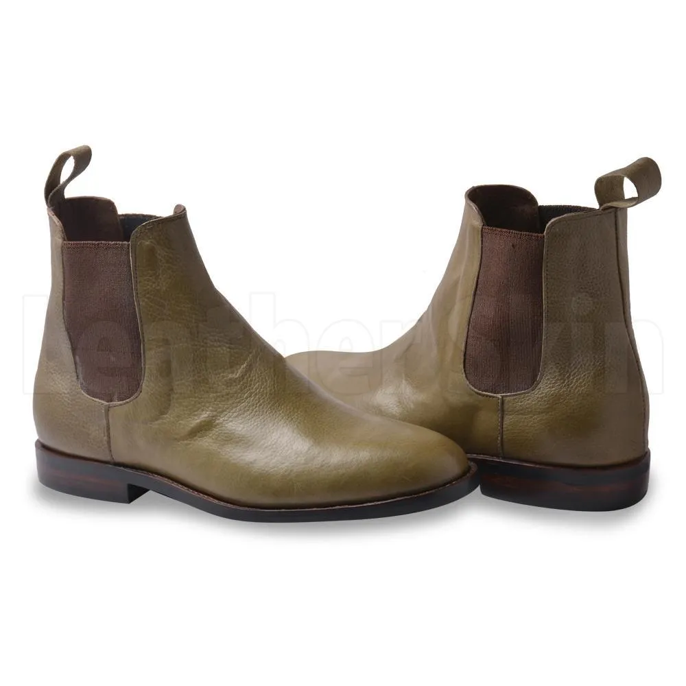 Men Green Chelsea Genuine Leather Boots