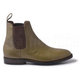 Men Green Chelsea Genuine Leather Boots